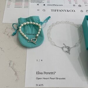 Tiffany & Co. Silver Open Heart Pearl Bracelet